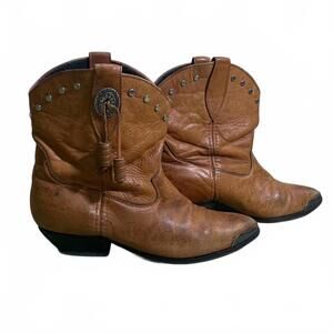 Laredo Brown Leather Studded Ankle Western Boots Womens Size 7.5 M